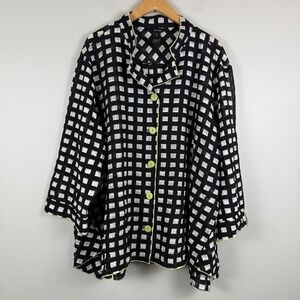 Ali Miles Tunic Top Women 3X Plus Black White Square Geo Print Button Front Art